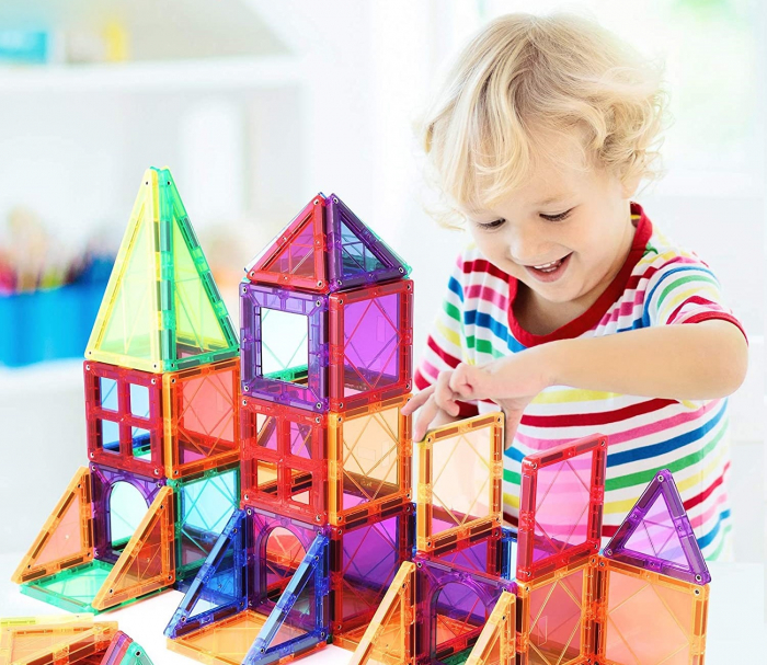 Set de Constructie Giftry, Magnetic Tiles 3D, jucarii educationale STEM, Cadou baieti si fete, 70 Piese, Multicolor, 3 ani + [3]