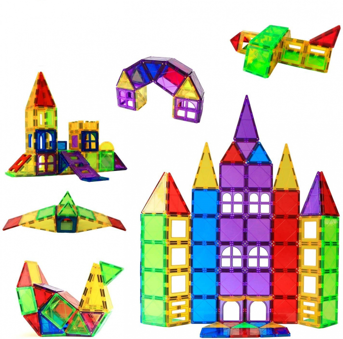 Set de Constructie Giftry, Magnetic Tiles 3D, jucarii educationale STEM, Cadou baieti si fete, 70 Piese, Multicolor, 3 ani + [4]