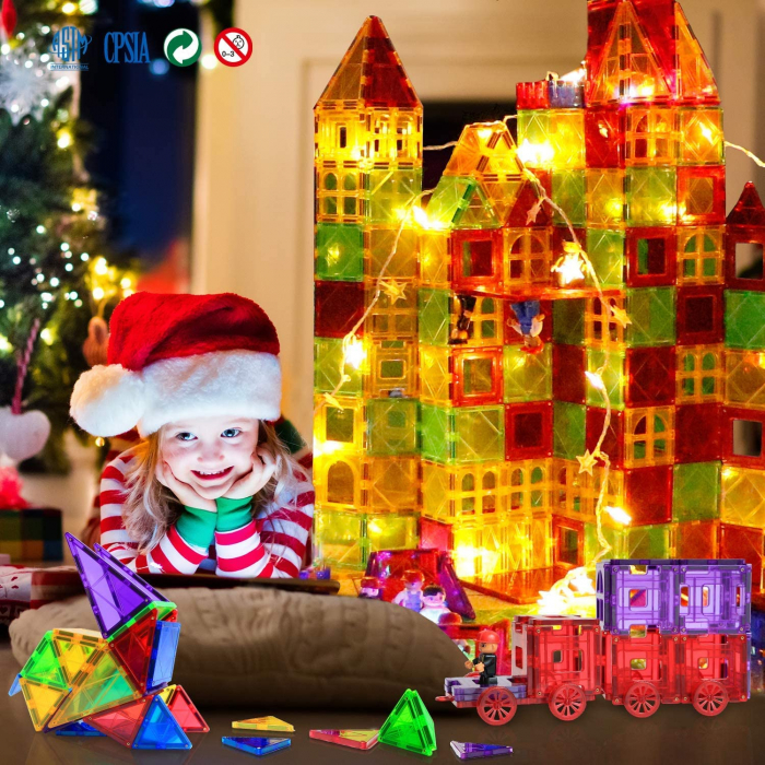 Set de Constructie Giftry, Magnetic Tiles 3D, jucarii educationale STEM, Cadou baieti si fete, 70 Piese, Multicolor, 3 ani + [5]