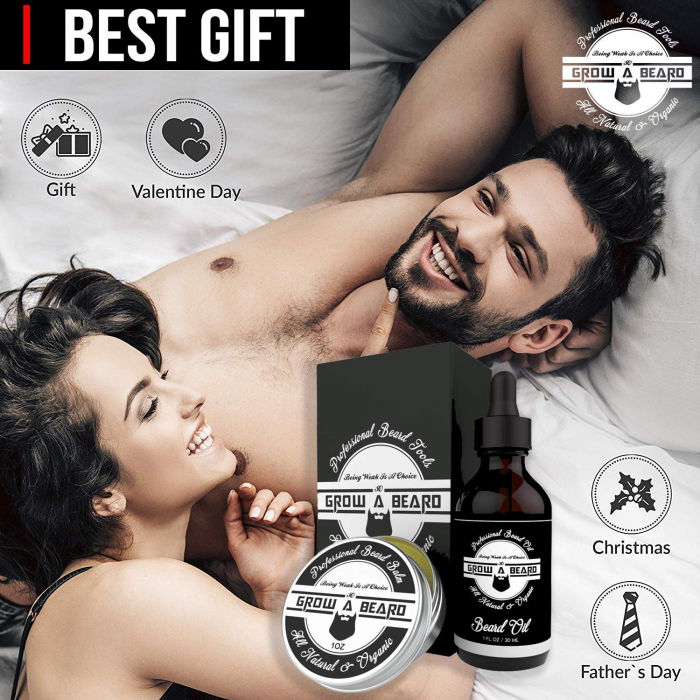 Set de ingrijire pentru barba și mustață, 2 piese (ulei de barbă, balsam), ingrediente organice, cel mai bun cadou [6]