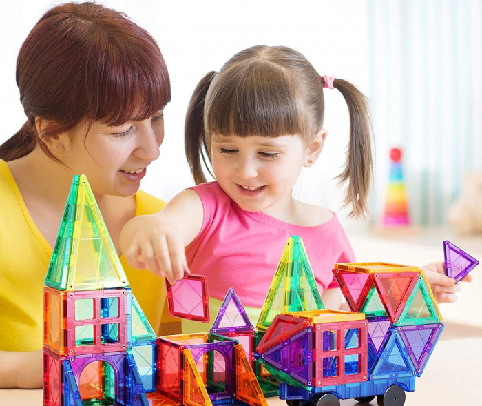 Set de Constructie Giftry, Magnetic Tiles 3D, jucarii educationale STEM, Cadou baieti si fete, 70 Piese, Multicolor, 3 ani + [7]