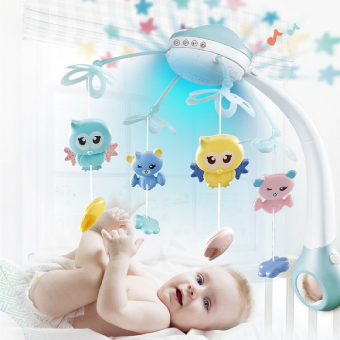 Carusel Muzical pentru patut, interactiv, Rotire 360°, sunete, lumini, proiector, telecomanda, +0 luni, Bleu [8]