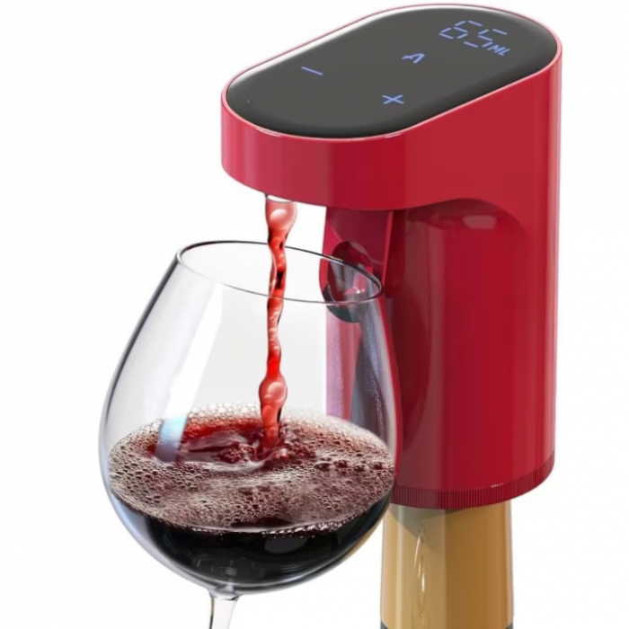 Aerator electric premium Giftry®, pentru vin, whisky, lichior, functie Decantor, Reincarcabil USB, portabil, design user-friendly, rosu [1]