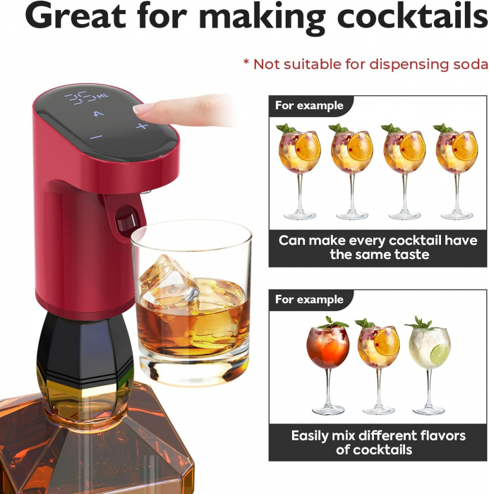 Aerator electric premium Giftry®, pentru vin, whisky, lichior, functie Decantor, Reincarcabil USB, portabil, design user-friendly, rosu [3]