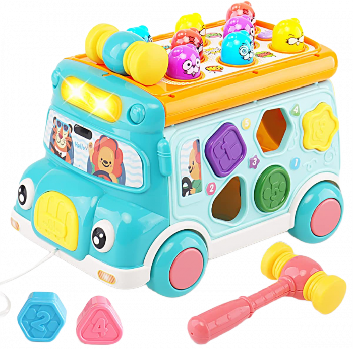 Autobuz interactiv Giftry®, jucarie sortare cu sunete si lumini, 3 ani +, albastru [1]