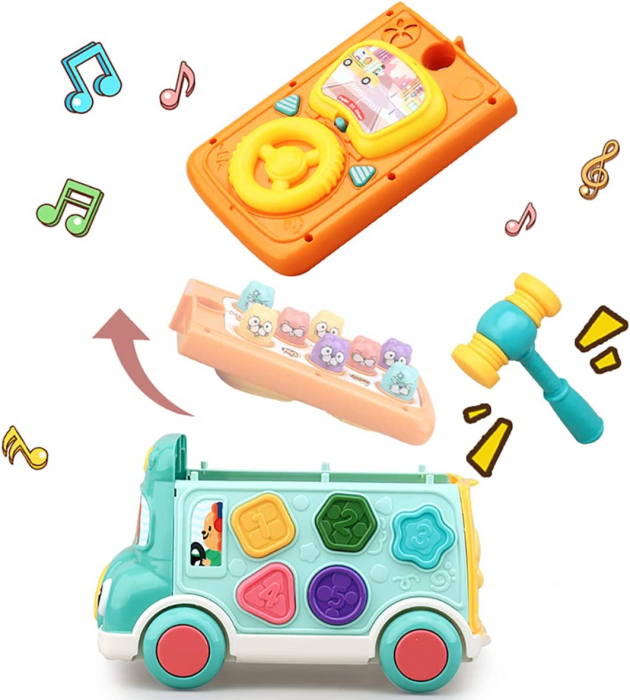 Autobuz interactiv Giftry®, jucarie sortare cu sunete si lumini, 3 ani +, albastru [2]