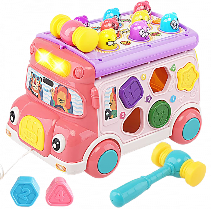 Autobuz interactiv Giftry®, jucarie sortare cu sunete si lumini, 3 ani +, roz [1]