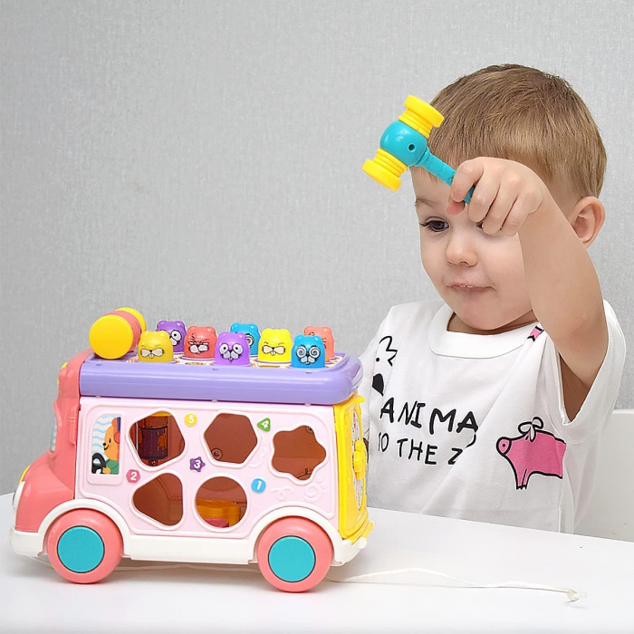 Autobuz interactiv Giftry®, jucarie sortare cu sunete si lumini, 3 ani +, roz [8]
