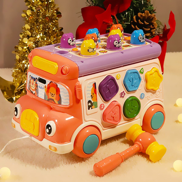 Autobuz interactiv Giftry®, jucarie sortare cu sunete si lumini, 3 ani +, roz [6]