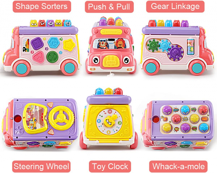 Autobuz interactiv Giftry®, jucarie sortare cu sunete si lumini, 3 ani +, roz [7]