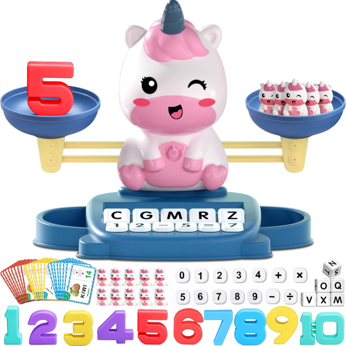 Balanta matematica interactiva, Giftry®, jucarie educativa, invatare alfabet, educatie STEM, numarare, unicorn, copii si prescolari 3-8 ani [1]