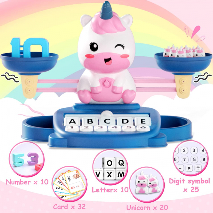 Balanta matematica interactiva, Giftry®, jucarie educativa, invatare alfabet, educatie STEM, numarare, unicorn, copii si prescolari 3-8 ani [3]