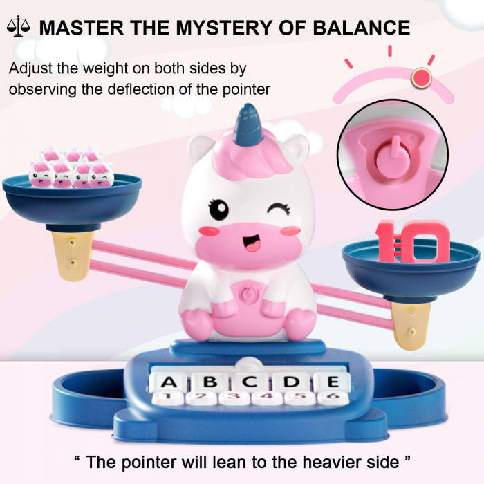 Balanta matematica interactiva, Giftry®, jucarie educativa, invatare alfabet, educatie STEM, numarare, unicorn, copii si prescolari 3-8 ani [4]