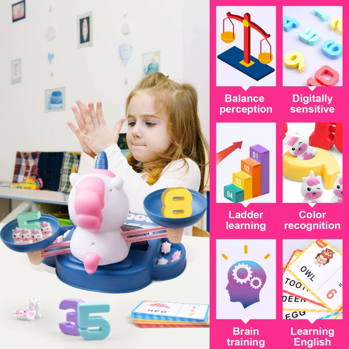 Balanta matematica interactiva, Giftry®, jucarie educativa, invatare alfabet, educatie STEM, numarare, unicorn, copii si prescolari 3-8 ani [2]