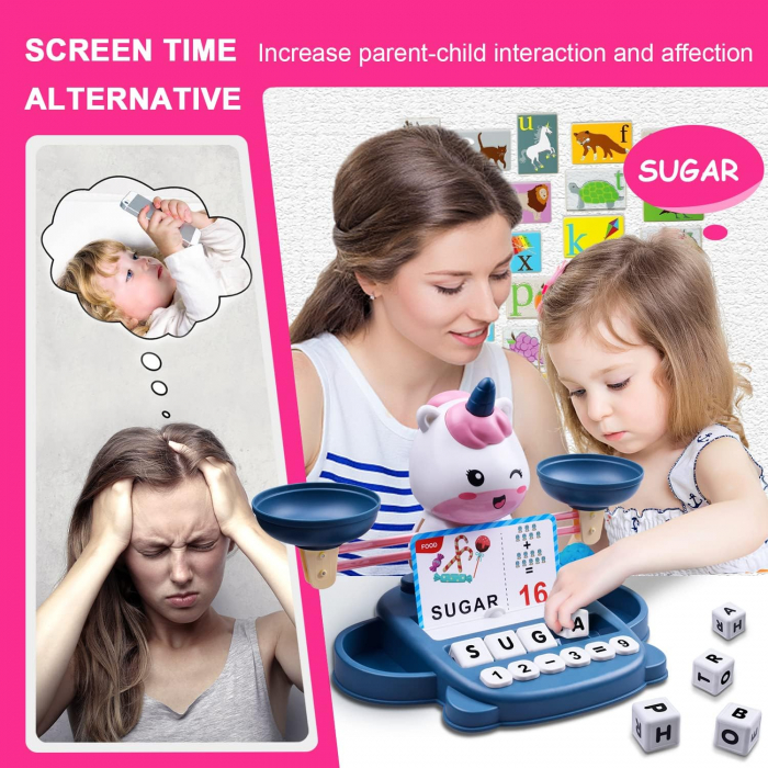 Balanta matematica interactiva, Giftry®, jucarie educativa, invatare alfabet, educatie STEM, numarare, unicorn, copii si prescolari 3-8 ani [7]