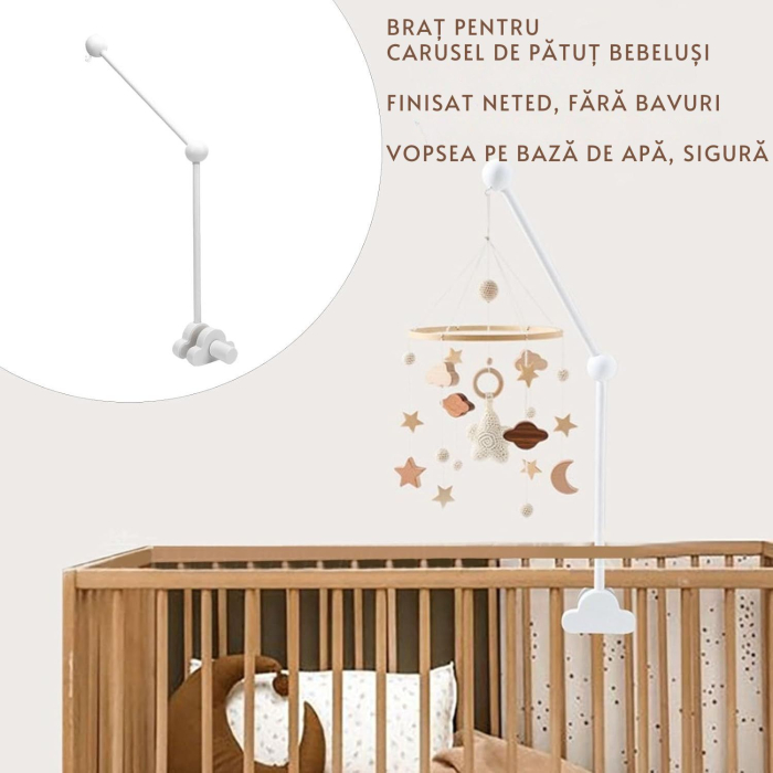 Brat pentru carusel de patut din lemn natural Giftry® – calitate superioara, montaj rapid, design elegant si functional, alb [2]