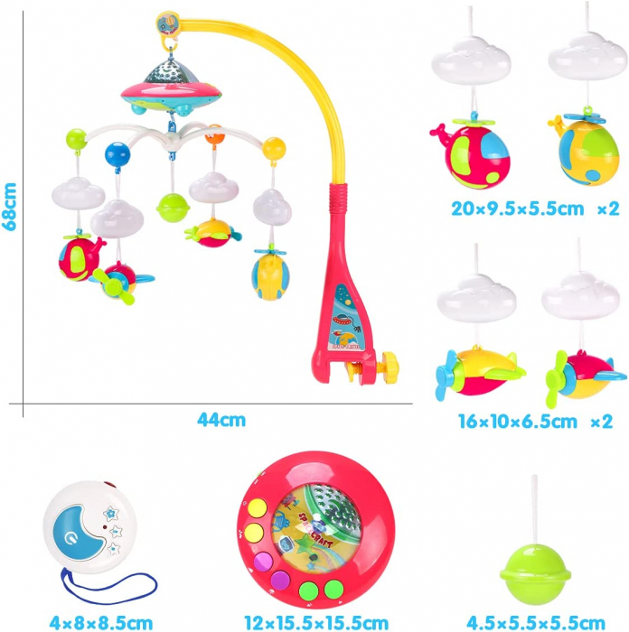 Carusel Muzical Giftry®,108 sunete, lumini, proiector, telecomanda, +0 luni, nava spatiala [2]