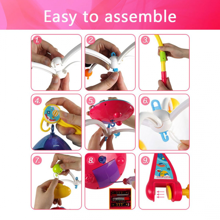 Carusel Muzical Giftry®,108 sunete, lumini, proiector, telecomanda, +0 luni, nava spatiala [4]