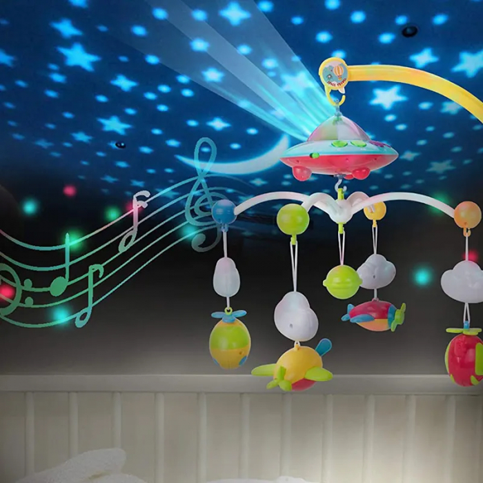 Carusel Muzical Giftry®,108 sunete, lumini, proiector, telecomanda, +0 luni, nava spatiala [6]