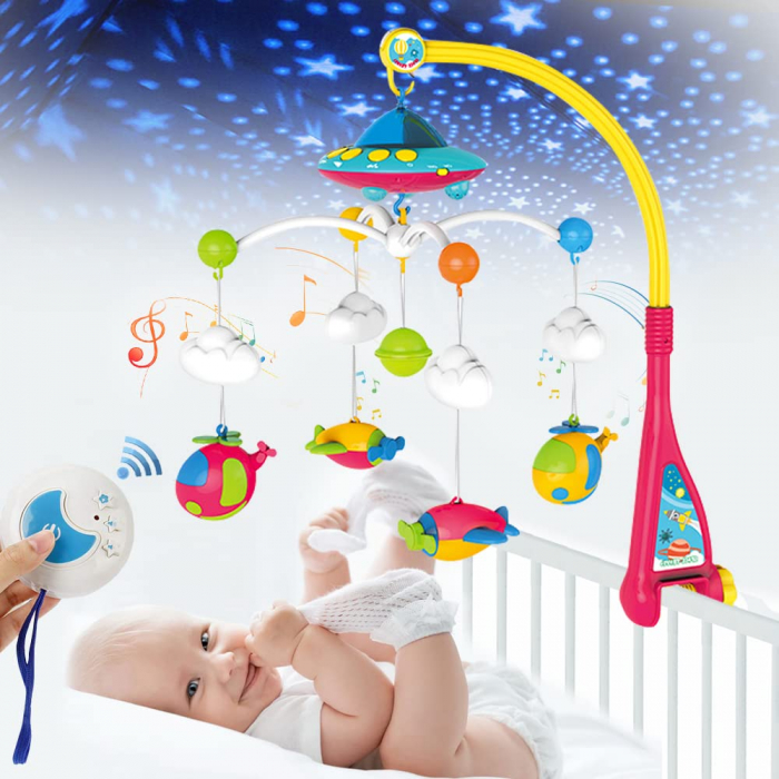 Carusel Muzical Giftry®,108 sunete, lumini, proiector, telecomanda, +0 luni, nava spatiala [1]