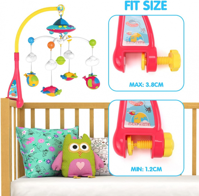 Carusel Muzical Giftry®,108 sunete, lumini, proiector, telecomanda, +0 luni, nava spatiala [3]