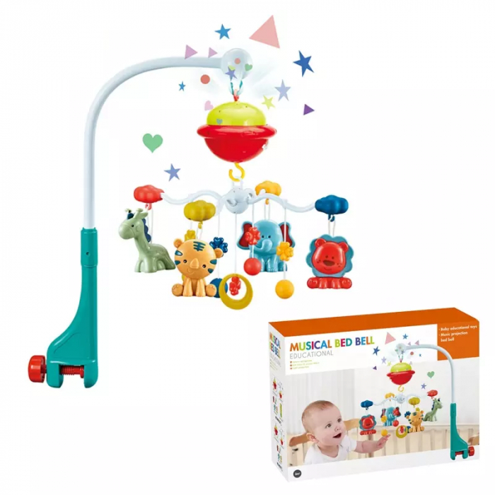 Carusel Muzical Giftry pentru patut, telecomanda, proiector, muzica si lumini, jucarii detasabile copii, +0 luni, Multicolor [7]