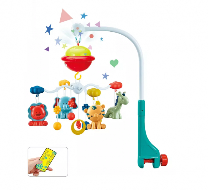 Carusel Muzical Giftry pentru patut, telecomanda, proiector, muzica si lumini, jucarii detasabile copii, +0 luni, Multicolor [1]