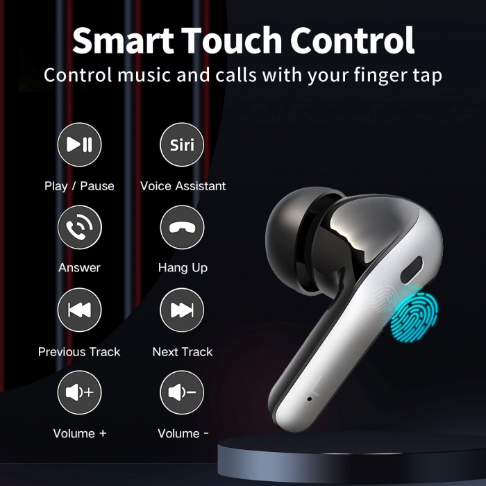 Casti wireless audio, Giftry®, Bluetooth 5.3, Waterproof, Afisare LED, Compatibile Android iOS, Negru [5]
