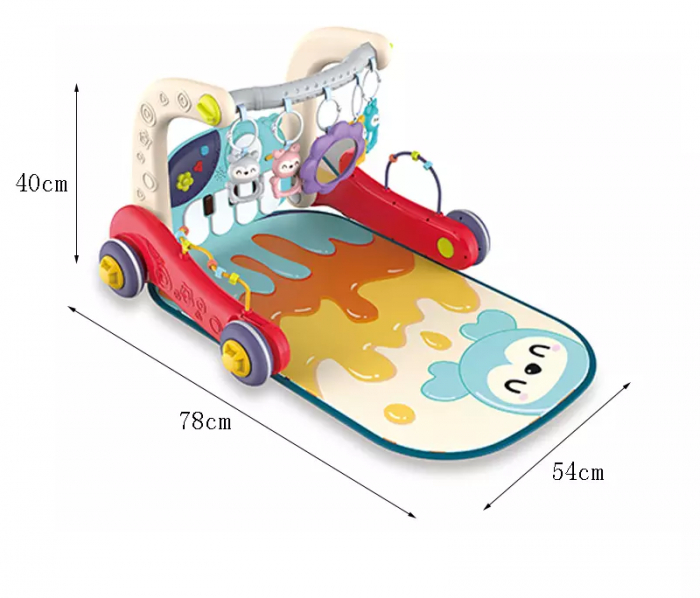 Centru de activitati interactiv Giftry, 2 in 1, multifunctional, saltea activitati si antemergator, pian,5 jucarii senzoriale, multicolor [8]