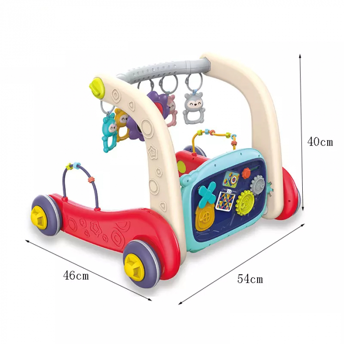 Centru de activitati interactiv Giftry, 2 in 1, multifunctional, saltea activitati si antemergator, pian,5 jucarii senzoriale, multicolor [4]