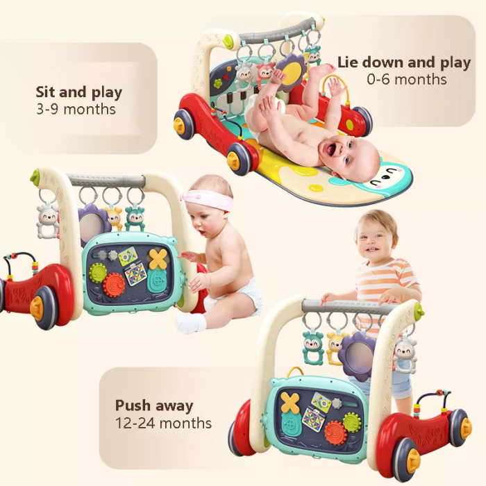 Centru de activitati interactiv Giftry, 2 in 1, multifunctional, saltea activitati si antemergator, pian,5 jucarii senzoriale, multicolor [5]
