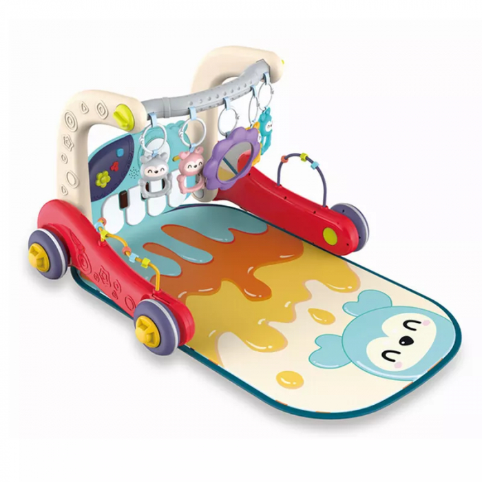 Centru de activitati interactiv Giftry, 2 in 1, multifunctional, saltea activitati si antemergator, pian,5 jucarii senzoriale, multicolor [3]