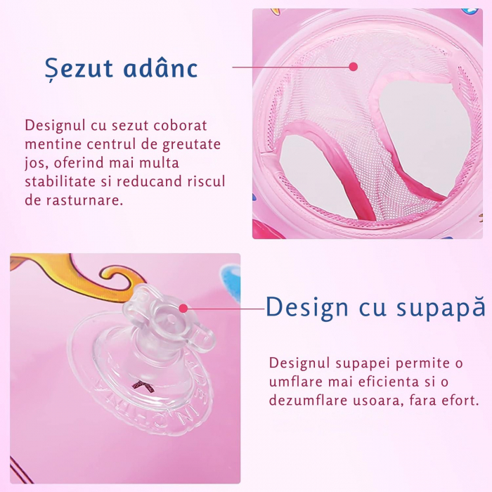 Colac înot pentru bebeluși și copii, Giftry®, cu suport de șezut și mânere de siguranță, model crab, roz, 6–48 luni [5]
