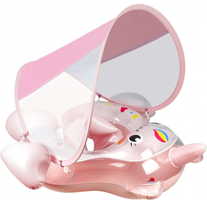 Colac inot pentru bebelusi si copii, Giftry cu suport pentru cap si burtica, canopi, model unicorn, roz, marimea L, 12-36 luni [1]