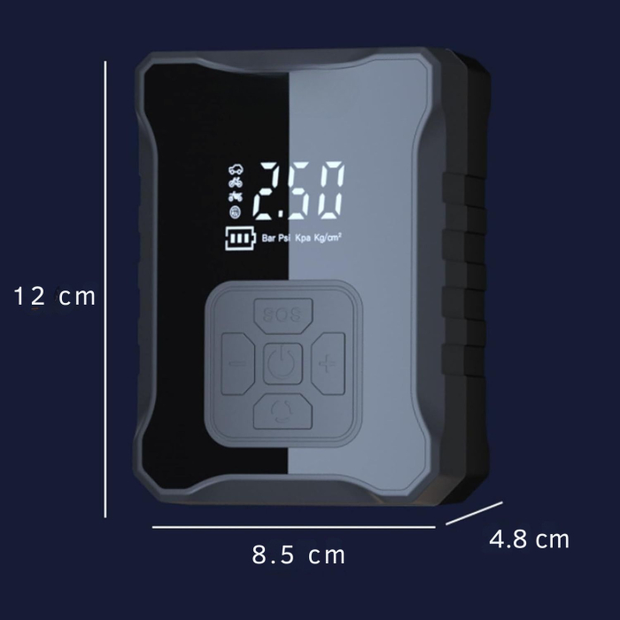 Compresor auto portabil Giftry® , 50 L/min, 10.3 BAR, acumulator 4000 mAh, display digital, oprire automata, lumina LED SOS, accesorii multiple, Negru [2]