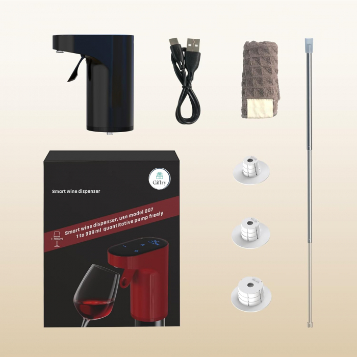 Decantor premium pentru vin Giftry®, Aerator Electric whisky, lichior, Reincarcabil USB, portabil, negru [2]