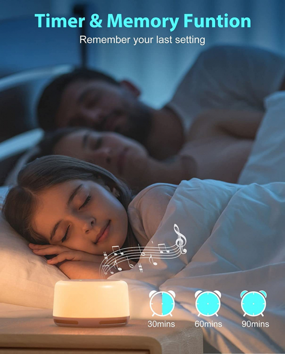 Dispozitiv sunete albe, Giftry®, 24 Sunete, Bluetooth, Lampa de Veghe, Incarcare USB, Autonomie 10h, Alb [2]