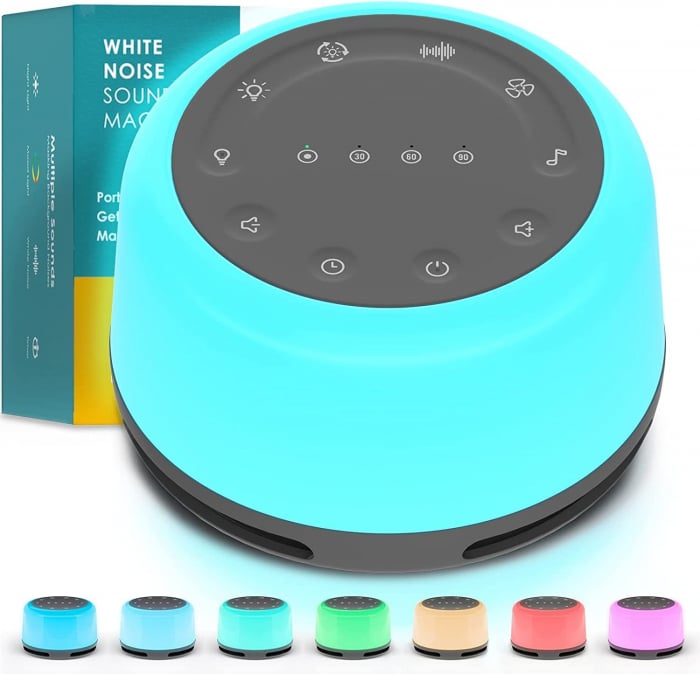 Dispozitiv sunete albe, Giftry®, 24 Sunete, Bluetooth, Lampa de Veghe, Incarcare USB, Autonomie 10h, Alb [1]