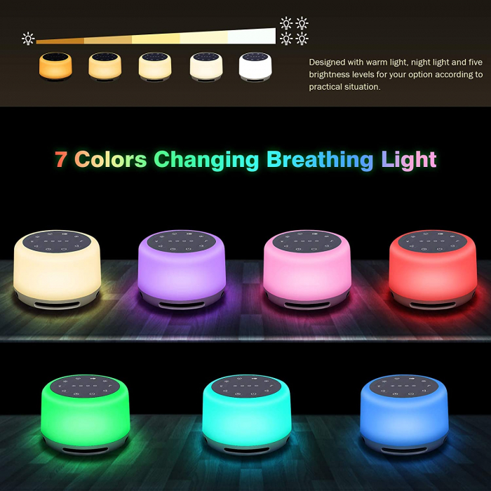 Dispozitiv sunete albe, Giftry®, 24 Sunete, Bluetooth, Lampa de Veghe, Incarcare USB, Autonomie 10h, Alb [5]