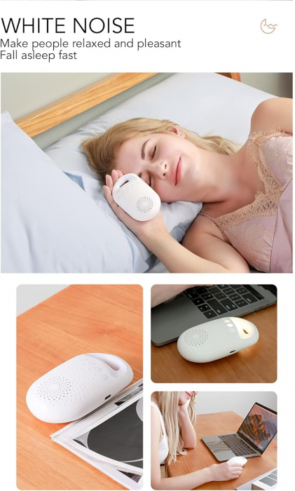 Dispozitiv sunete albe, Giftry®, 24 Sunete HQ, Portabil, Incarcare USB, Autonomie 15h, Acumulator 300mAh, Timer, bebelusi, adulti, copii, White Noise, Alb [4]