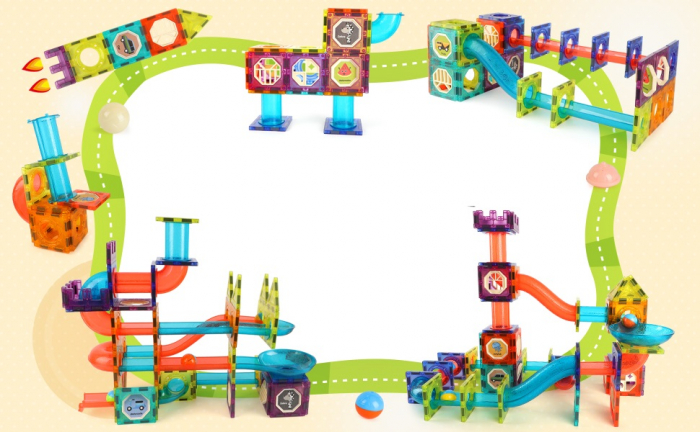 Set de Constructie Giftry, Magnetic Tiles 3D, jucarii luminoase STEM, baieti si fete, 110 Piese, 3 ani + [8]