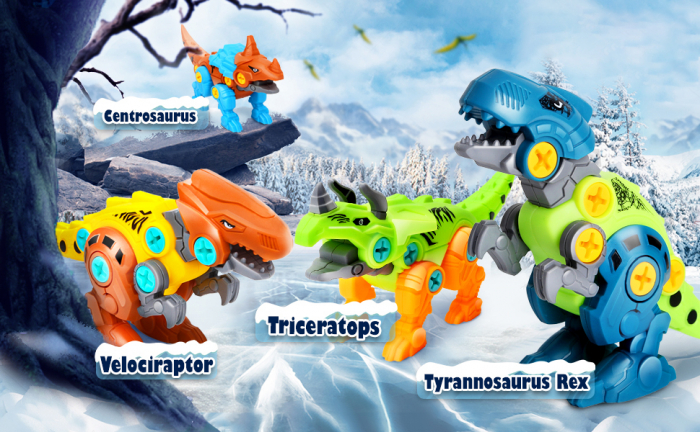 Set de constructie Giftry, asamblare 4 dinozauri , jucarie educationala STEM, bormasina electrica, 3 ani + [4]