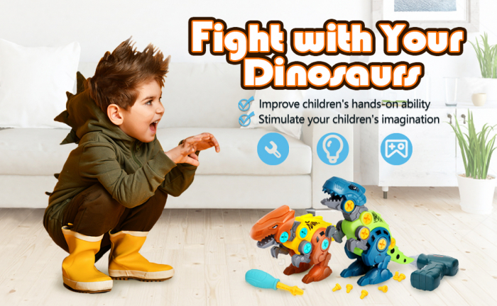 Set de constructie Giftry, asamblare 4 dinozauri , jucarie educationala STEM, bormasina electrica, 3 ani + [6]