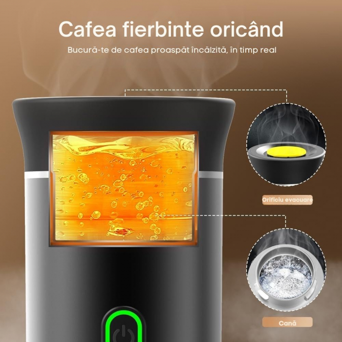 Espressor Portabil 3 in 1 Giftry®, Fara Fir, 20 Bar, Baterie 7500mAh, Compatibil Capsule Nespresso, Dolce Gusto si Cafea Macinata, Incalzire Automata, USB-C, Negru [4]