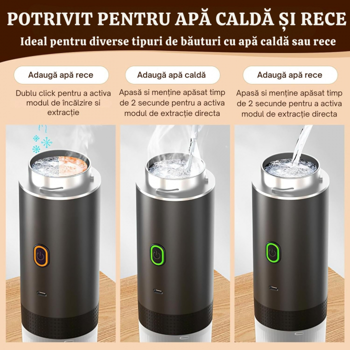 Espressor Portabil 3 in 1 Giftry®, Fara Fir, 20 Bar, Baterie 7500mAh, Compatibil Capsule Nespresso, Dolce Gusto si Cafea Macinata, Incalzire Automata, USB-C, Negru [3]
