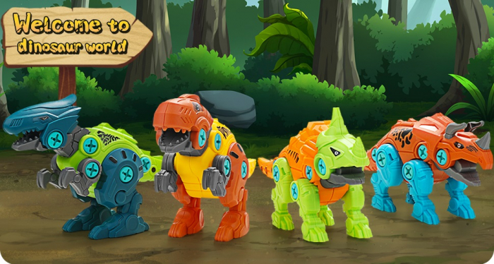 Set de constructie Giftry, asamblare 4 dinozauri , jucarie educationala STEM, bormasina electrica, 3 ani + [7]