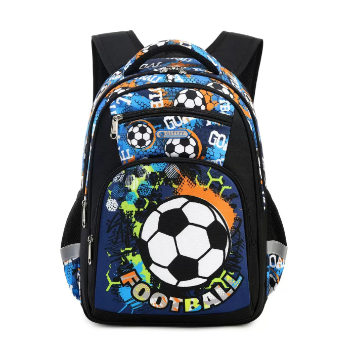 Ghiozdan pentru scoala baieti, Giftry®, 5-10 ani, Tematica Fotbal, multifunctional, impermeabil, negru, 41 cm x 28 cm x 17 cm [1]