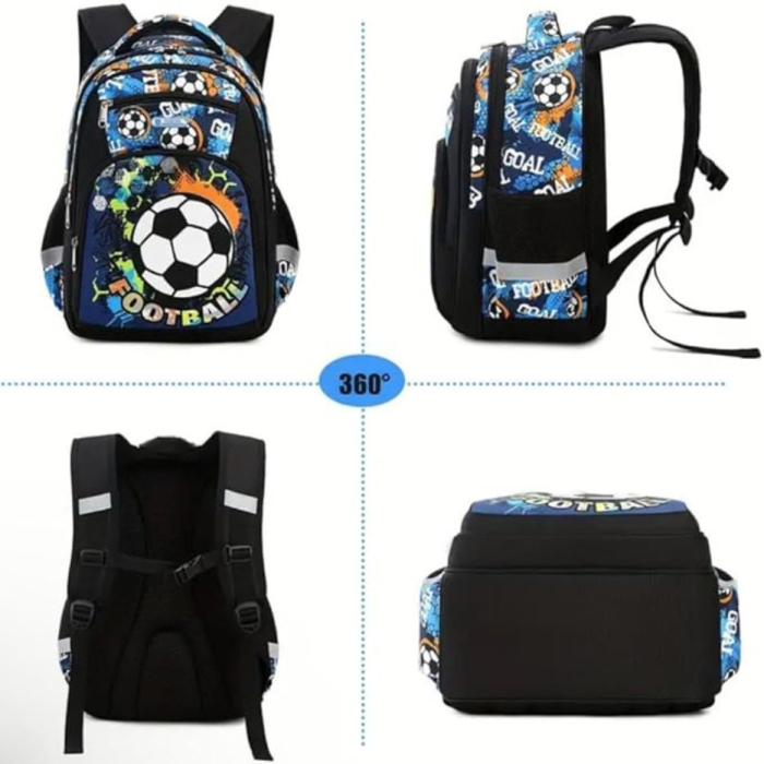 Ghiozdan pentru scoala baieti, Giftry®, 5-10 ani, Tematica Fotbal, multifunctional, impermeabil, negru, 41 cm x 28 cm x 17 cm [8]