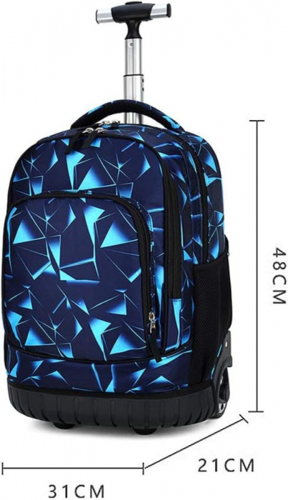 Ghiozdan troler multifunctional copii Giftry® – 2-in-1 rucsac cu roti silentioase, maner telescopic, impermeabil, 48 x 31 x 21 cm, ideal scoala si calatorii, Albastru [5]