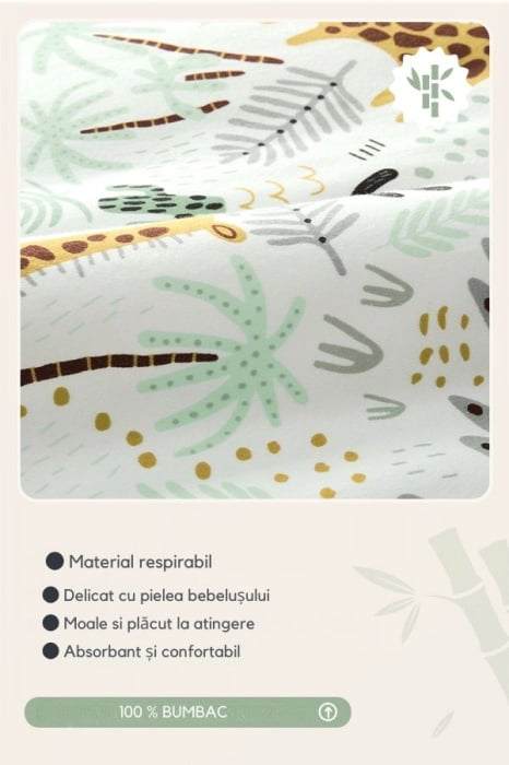 Giftry® Sac de dormit pentru bebelusi, 0-6 luni, 100% bumbac, 1.0 TOG, fara maneci, fermoar dublu, confort termic, model safari, verde [3]